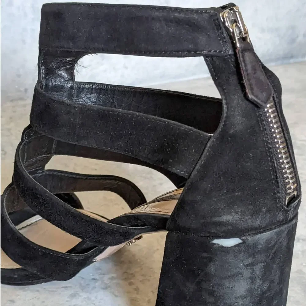 Prada Suede Gladiator Block Heel Sandals in Black, Size 9
